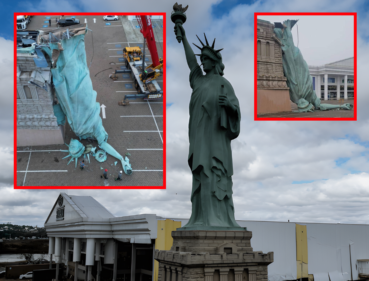 WATCH: 114 Foot Statue of Liberty Replica Crumbles to Ground as Severe Storm Batters Brazil
