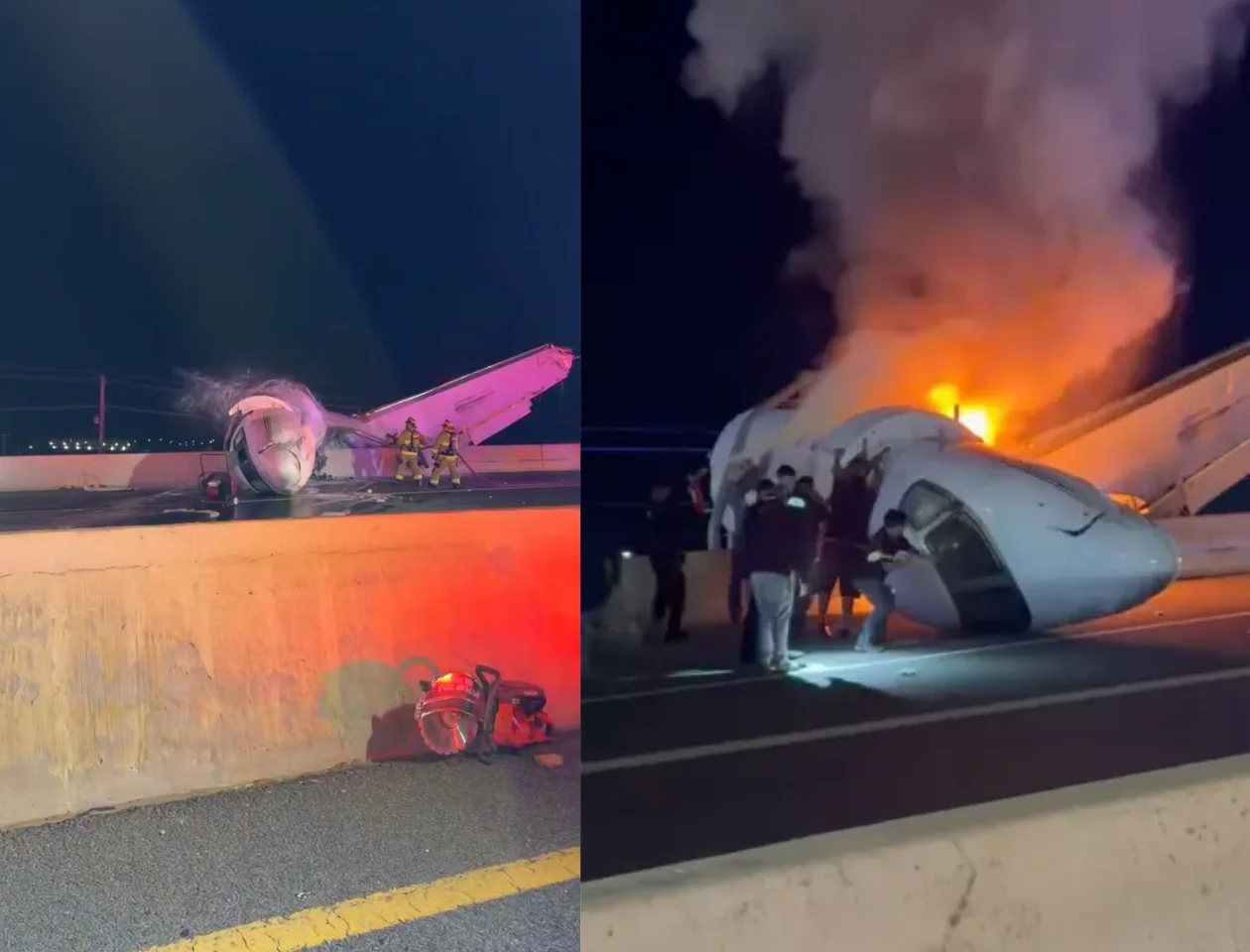 WATCH: One Dead After Private Jet Crashes on Texas Highway as Bystanders Rush Into Flames to Save Survivors